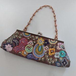 Beaded & Satin Clutch Evening Bag Boho Bag